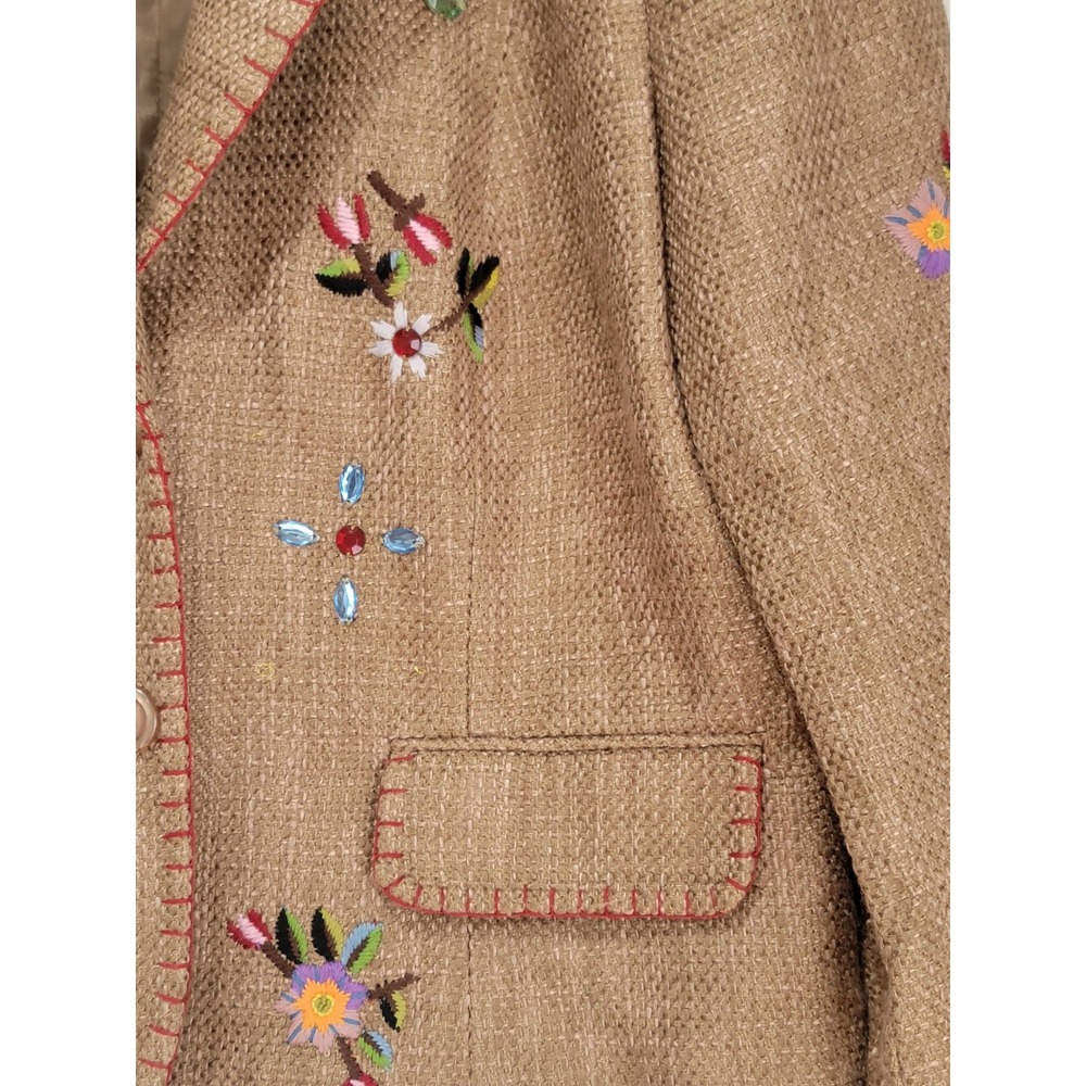 VTG Y2K Tweed Blazer Focus 2000 Womens Sz Embroidered Gems Boho Western Fall - Picture 9 of 11